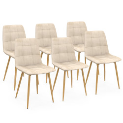 Set di 6 sedie da pranzo in velluto beige con gambe effetto legno - MILA | IdMarket
