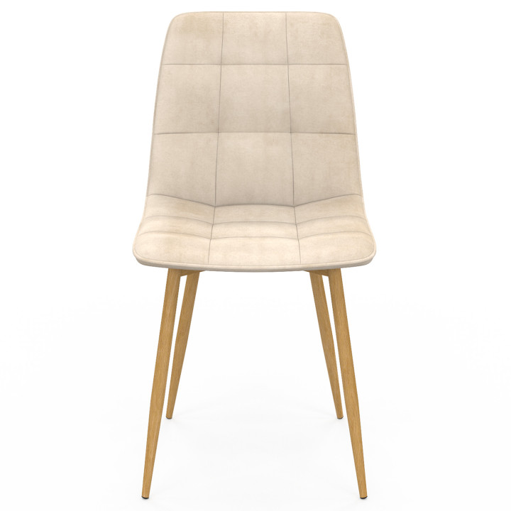 Set di 6 sedie da pranzo in velluto beige con gambe effetto legno - MILA | IdMarket