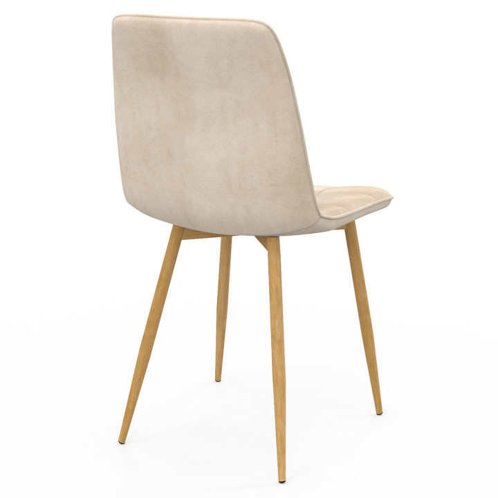 Set di 6 sedie da pranzo in velluto beige con gambe effetto legno - MILA | IdMarket