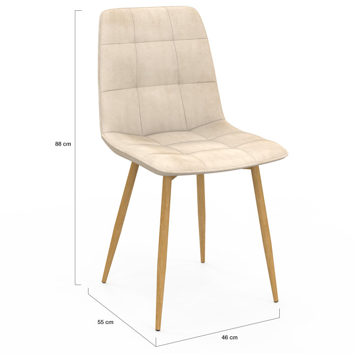 Set di 6 sedie da pranzo in velluto beige con gambe effetto legno - MILA | IdMarket
