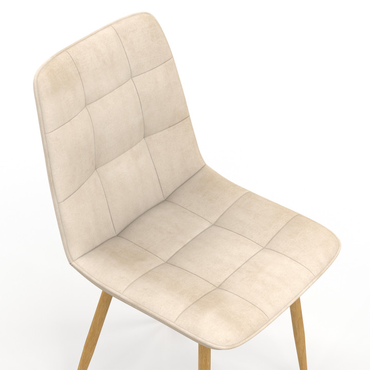 Set di 6 sedie da pranzo in velluto beige con gambe effetto legno - MILA | IdMarket