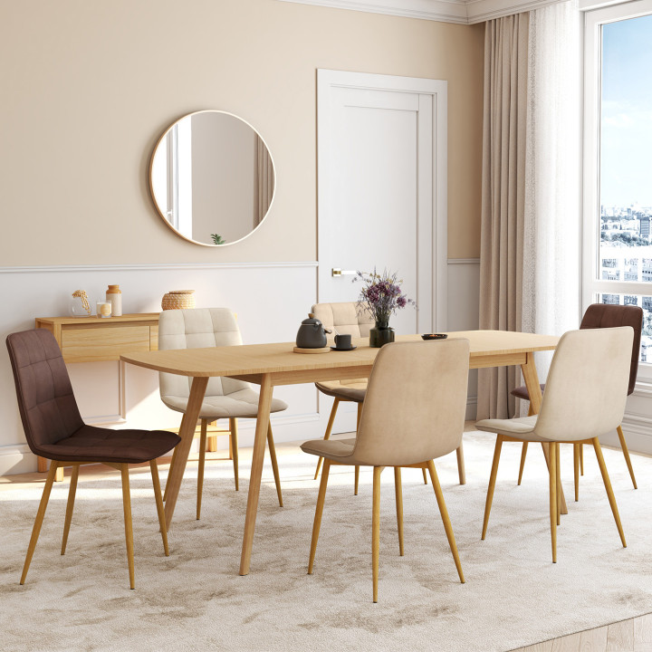 Set di 6 sedie da pranzo in velluto di colore misto taupe x2, beige x2, marrone x2 con gambe effetto legno