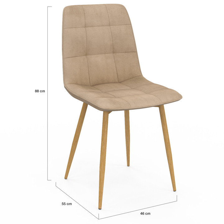 Set di 6 sedie da pranzo in velluto di colore misto taupe x2, beige x2, marrone x2 con gambe effetto legno