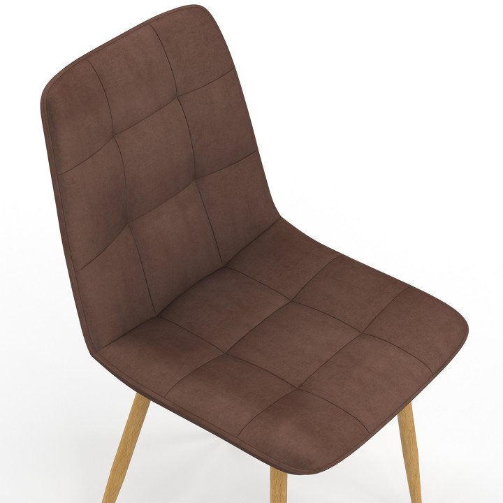 Set di 6 sedie da pranzo in velluto di colore misto taupe x2, beige x2, marrone x2 con gambe effetto legno