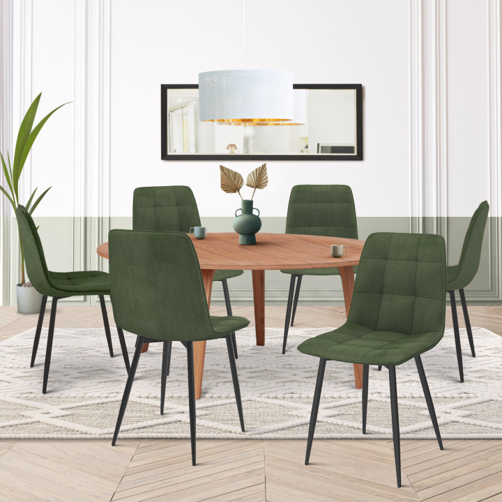 Set di 6 sedie da pranzo in velluto verde cachi - MILA | IdMarket
