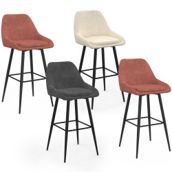 Set di 4 sgabelli da bar THALYA in velluto misto grigio scuro, terracotta x2, beige con mezzi braccioli