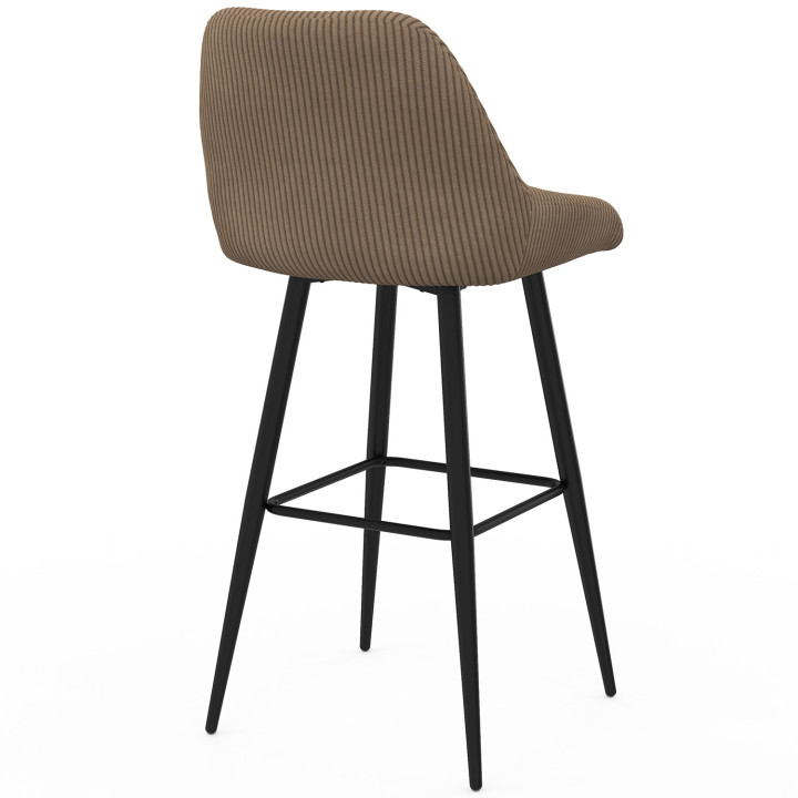 Set di 4 sgabelli da bar THALYA in velluto a coste color tortora con mezzi braccioli