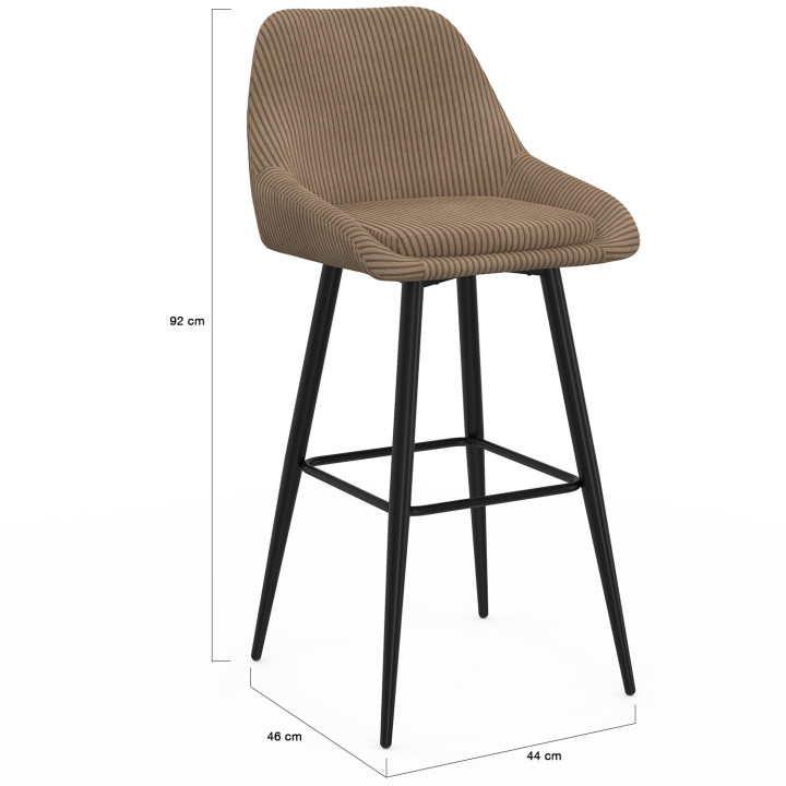 Set di 4 sgabelli da bar THALYA in velluto a coste color tortora con mezzi braccioli