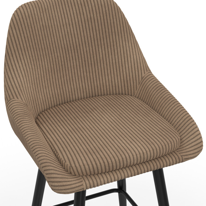 Set di 4 sgabelli da bar THALYA in velluto a coste color tortora con mezzi braccioli