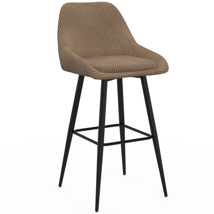 Set di 4 sgabelli da bar THALYA in velluto a coste color tortora con mezzi braccioli