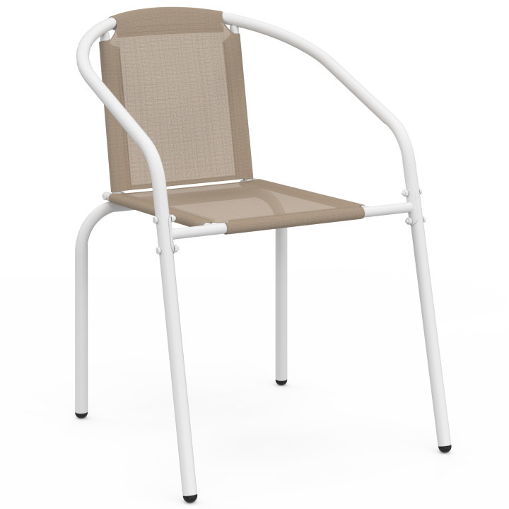 Set di 4 sedie da giardino impilabili in metallo e textilene bianco e beige - THELMA | IdMarket