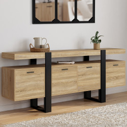 Credenza 200 cm XXL 4 ante con nicchia in legno e nero - PHOENIX | IdMarket