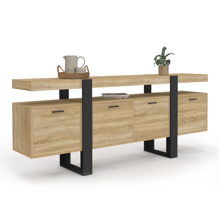 Credenza 200 cm XXL 4 ante con nicchia in legno e nero - PHOENIX | IdMarket