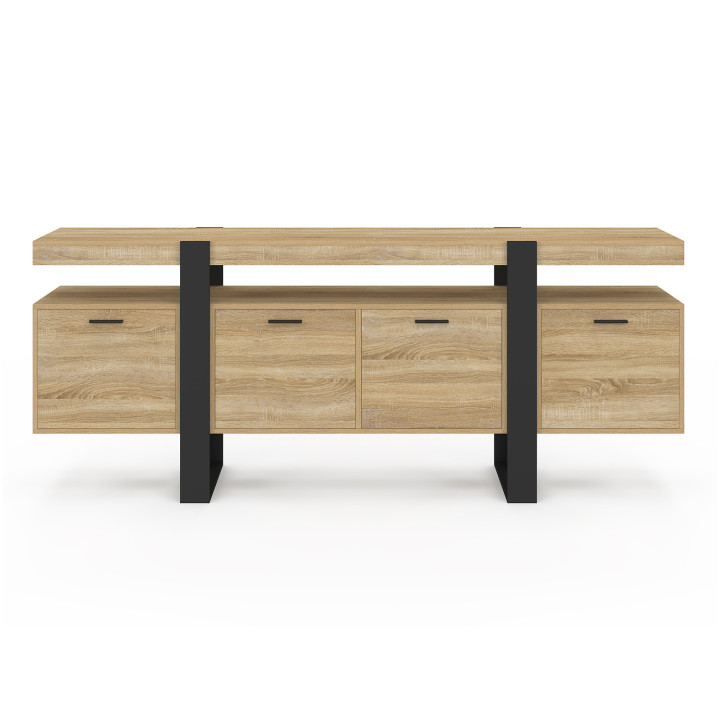 Credenza 200 cm XXL 4 ante con nicchia in legno e nero - PHOENIX | IdMarket