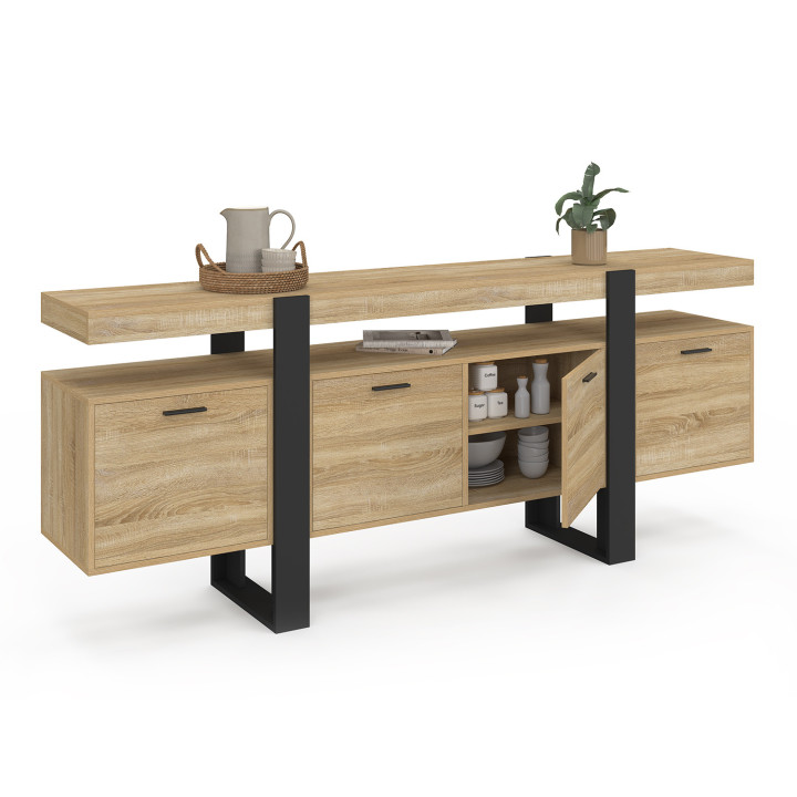 Credenza 200 cm XXL 4 ante con nicchia in legno e nero - PHOENIX | IdMarket