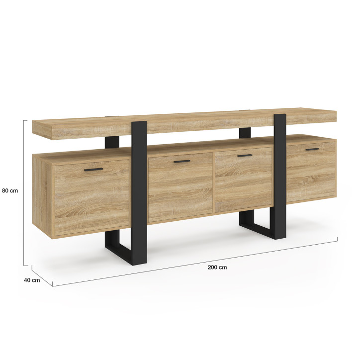 Credenza 200 cm XXL 4 ante con nicchia in legno e nero - PHOENIX | IdMarket