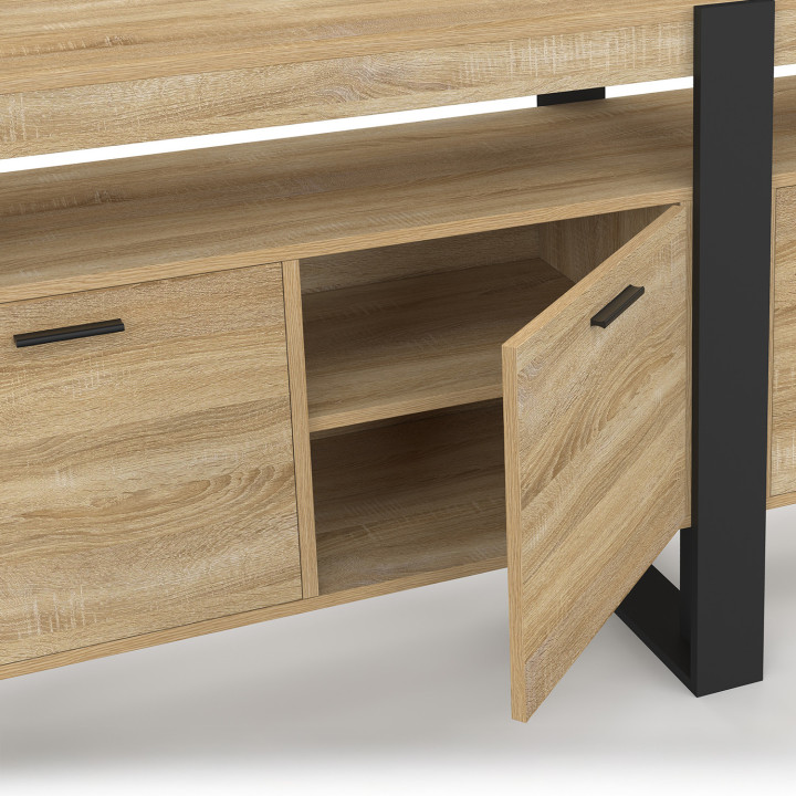 Credenza 200 cm XXL 4 ante con nicchia in legno e nero - PHOENIX | IdMarket