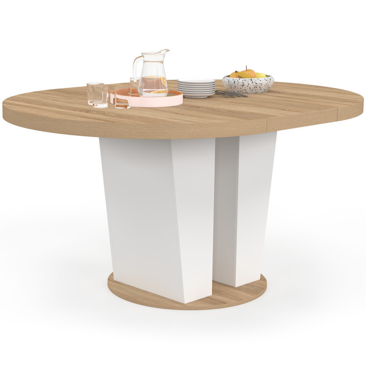 Tavolo da pranzo rotondo allungabile 4-8 persone in legno e bianco 110-150 cm - ELIAD | IdMarket