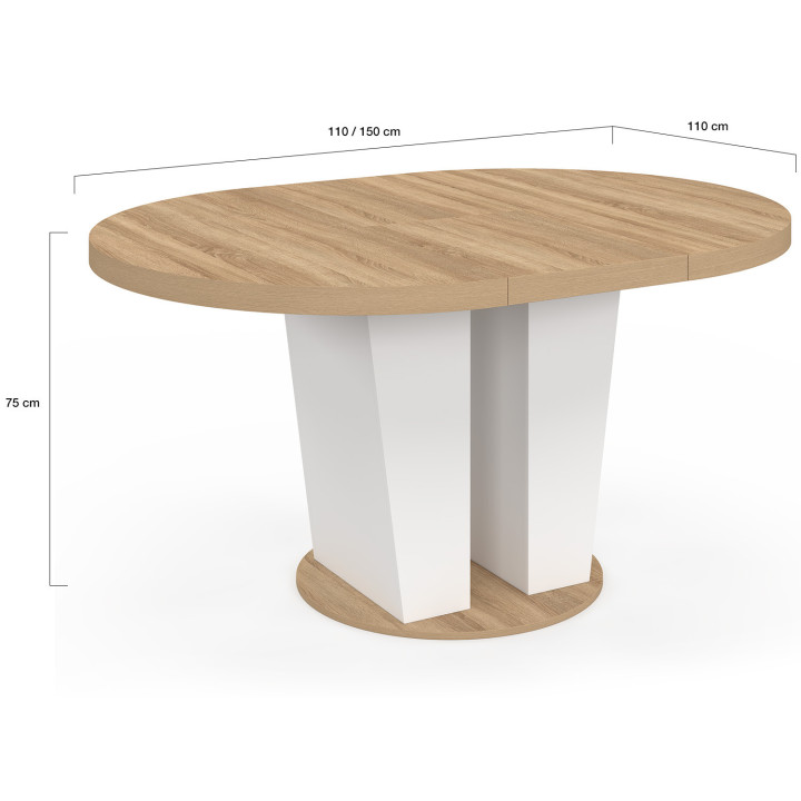Tavolo da pranzo rotondo allungabile 4-8 persone in legno e bianco 110-150 cm - ELIAD | IdMarket