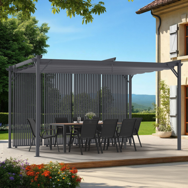 Pergola da collezione a lamelle verticali a scomparsa 3x4 M 4 sezioni modulari grigio antracite