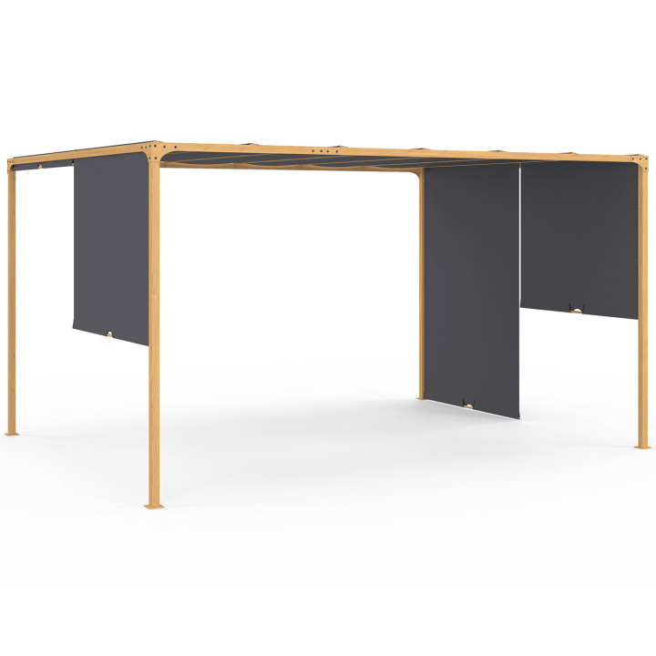 Pergola scorrevole a 2 lati 3x4 M gazebo da giardino effetto legno tessuto grigio antracite