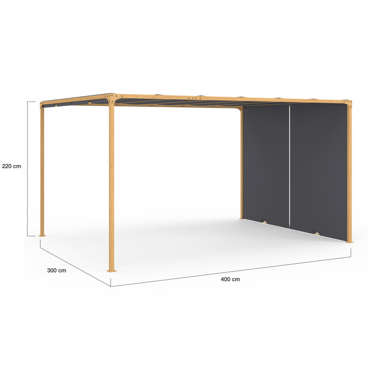 Pergola scorrevole a 2 lati 3x4 M gazebo da giardino effetto legno tessuto grigio antracite