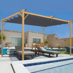 Pergola retrattile 4 gambe 3x4 M pergolato effetto legno tessuto grigio antracite