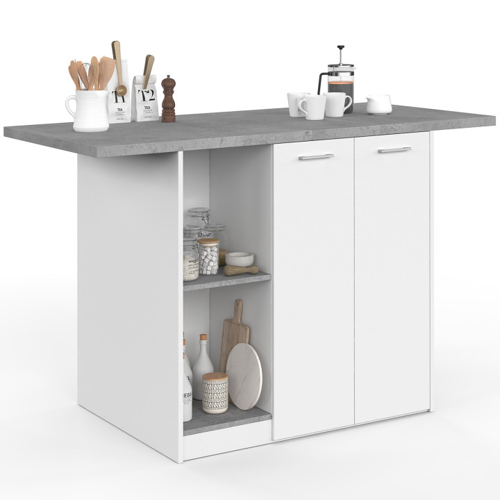 BAO 140 cm 4 persone isola centrale in legno bianco con piano di lavoro effetto cemento