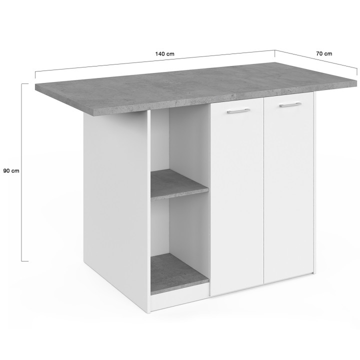 BAO 140 cm 4 persone isola centrale in legno bianco con piano di lavoro effetto cemento