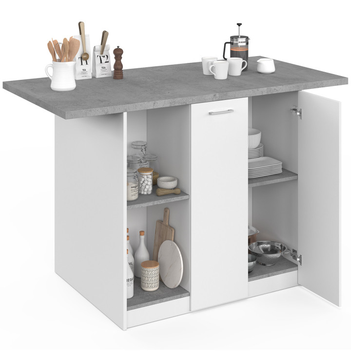 BAO 140 cm 4 persone isola centrale in legno bianco con piano di lavoro effetto cemento