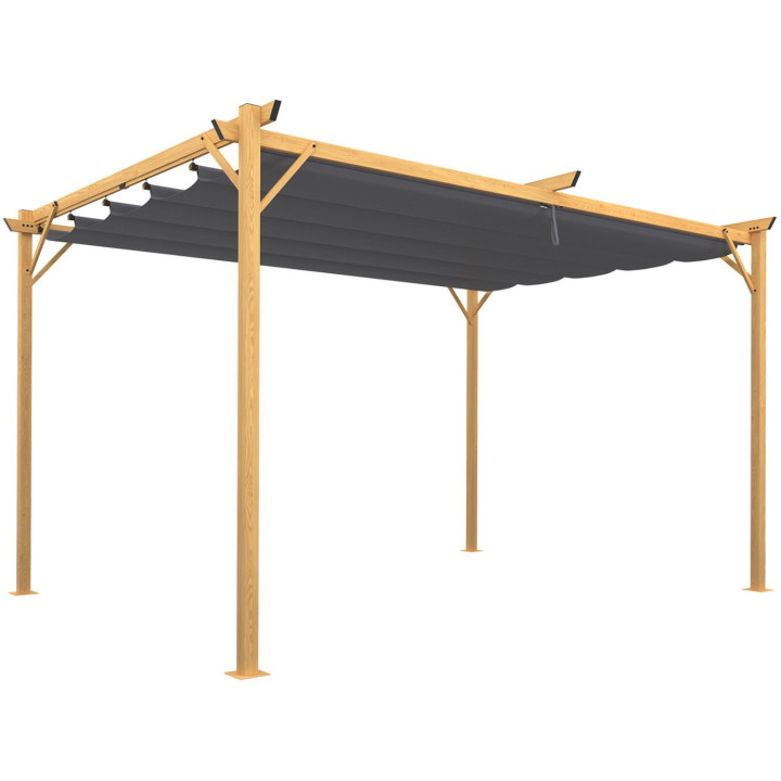 Pergola retrattile 4 gambe 3x4 M pergolato effetto legno tessuto grigio antracite