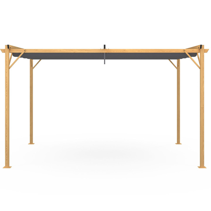 Pergola retrattile 4 gambe 3x4 M pergolato effetto legno tessuto grigio antracite