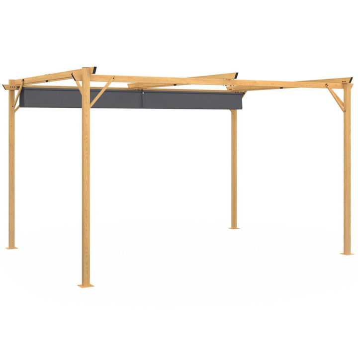 Pergola retrattile 4 gambe 3x4 M pergolato effetto legno tessuto grigio antracite