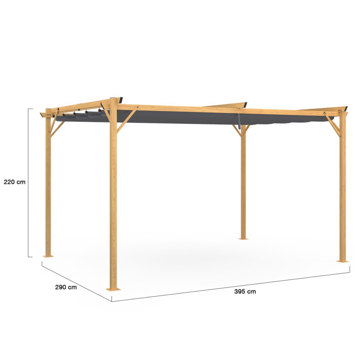 Pergola retrattile 4 gambe 3x4 M pergolato effetto legno tessuto grigio antracite