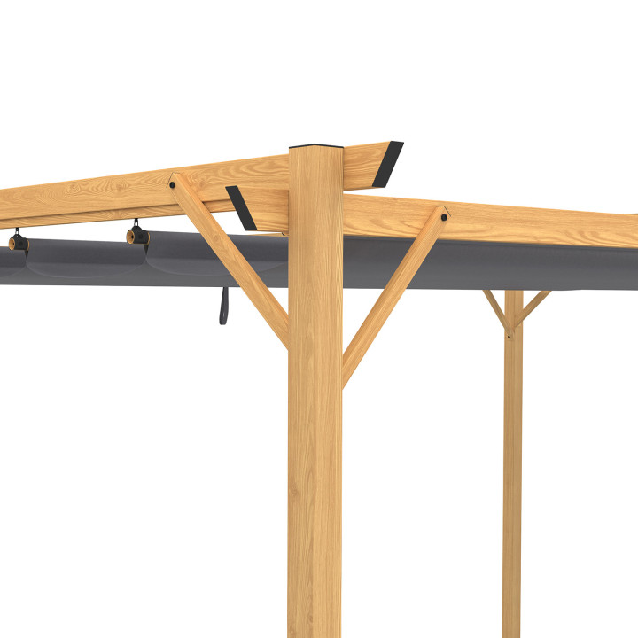 Pergola retrattile 4 gambe 3x4 M pergolato effetto legno tessuto grigio antracite