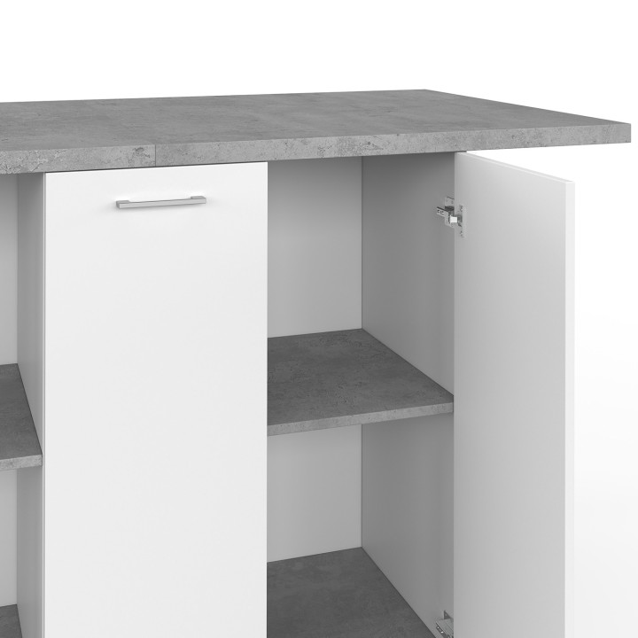 BAO 140 cm 4 persone isola centrale in legno bianco con piano di lavoro effetto cemento