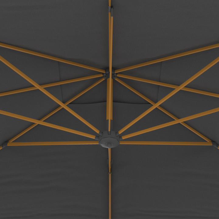 Ombrellone inclinabile a 360° effetto legno opaco con tessuto grigio 3X4M e copertura - CALVI | IdMarket