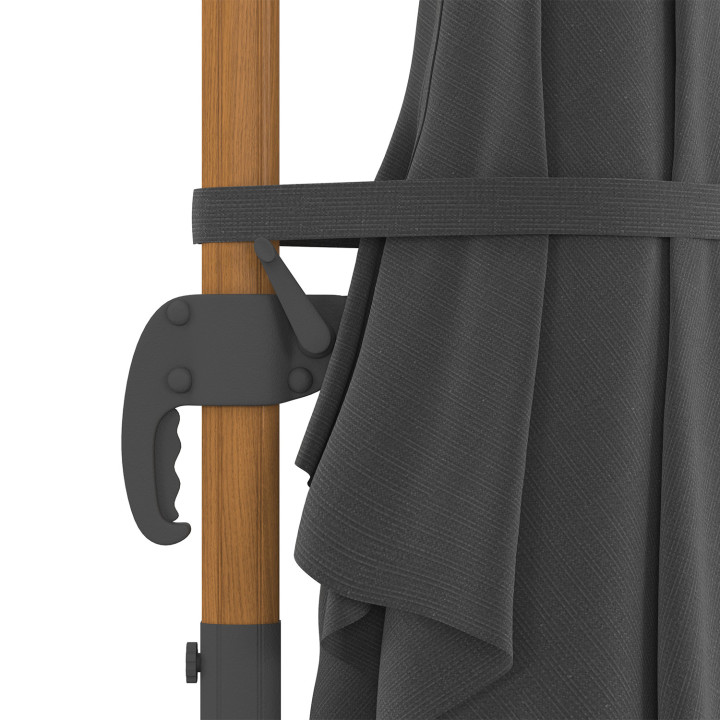 Ombrellone inclinabile a 360° effetto legno opaco con tessuto grigio 3X4M e copertura - CALVI | IdMarket