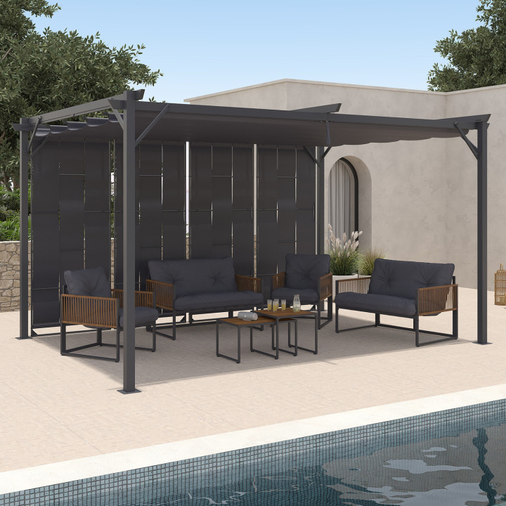 Pergola a lamelle grigio carbone con tetto retrattile e 4 sezioni modulari 3x4M | ID Market