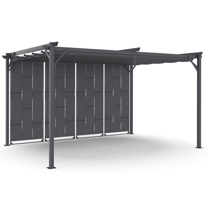 Pergola a lamelle grigio carbone con tetto retrattile e 4 sezioni modulari 3x4M | ID Market