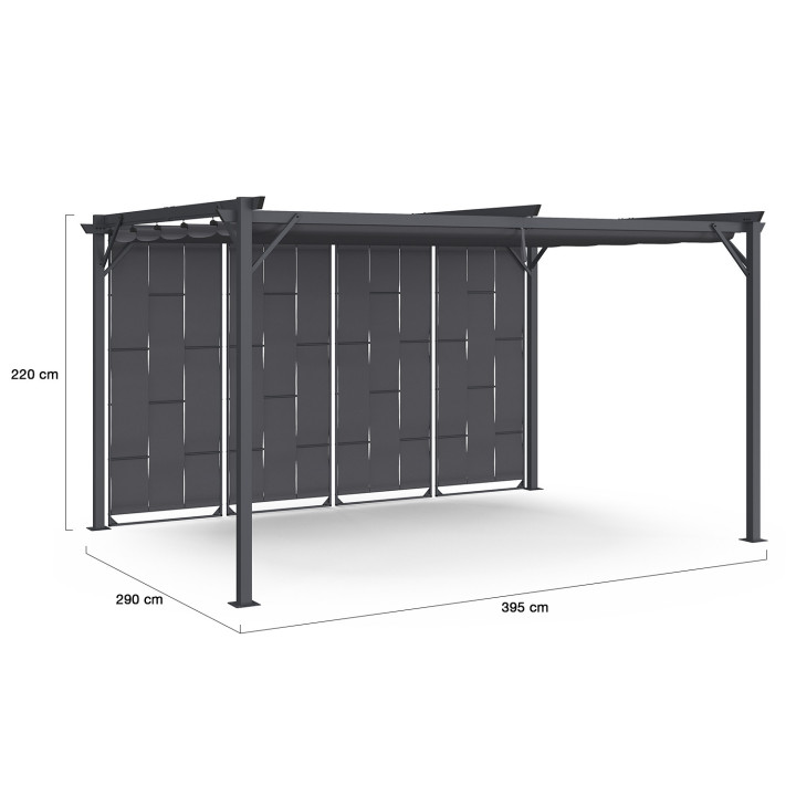 Pergola a lamelle grigio carbone con tetto retrattile e 4 sezioni modulari 3x4M | ID Market