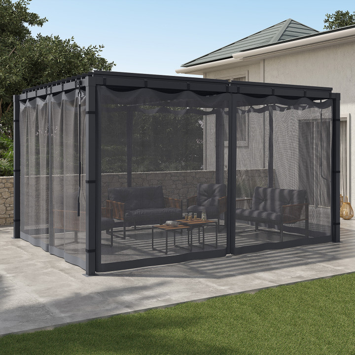 Set di 4 zanzariere per pergola bioclimatica 3x4 grigio con cerniera + ganci | IdMarket