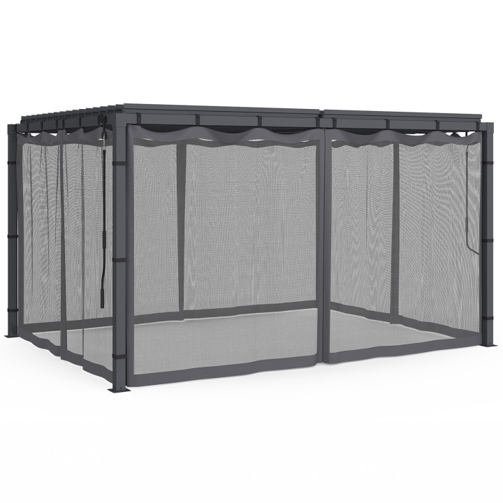 Set di 4 zanzariere per pergola bioclimatica 3x4 grigio con cerniera + ganci | IdMarket