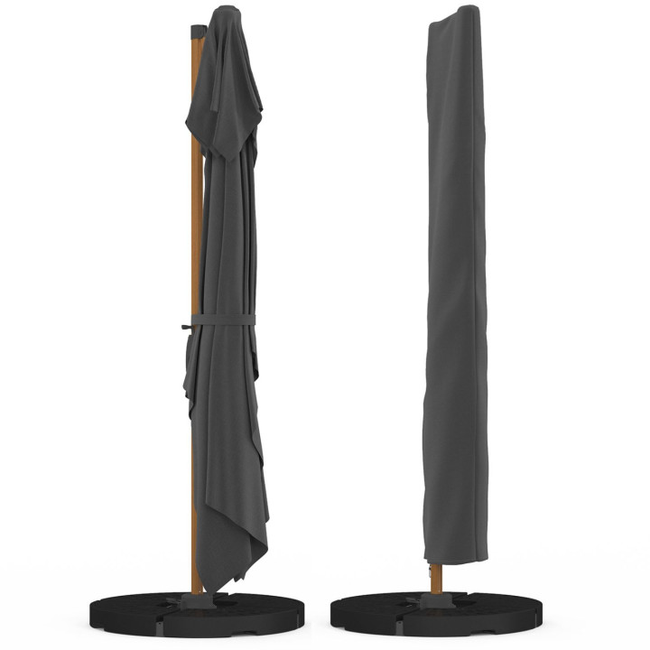 Ombrellone inclinabile a 360° effetto legno opaco con tessuto grigio 3X4M e copertura - CALVI | IdMarket