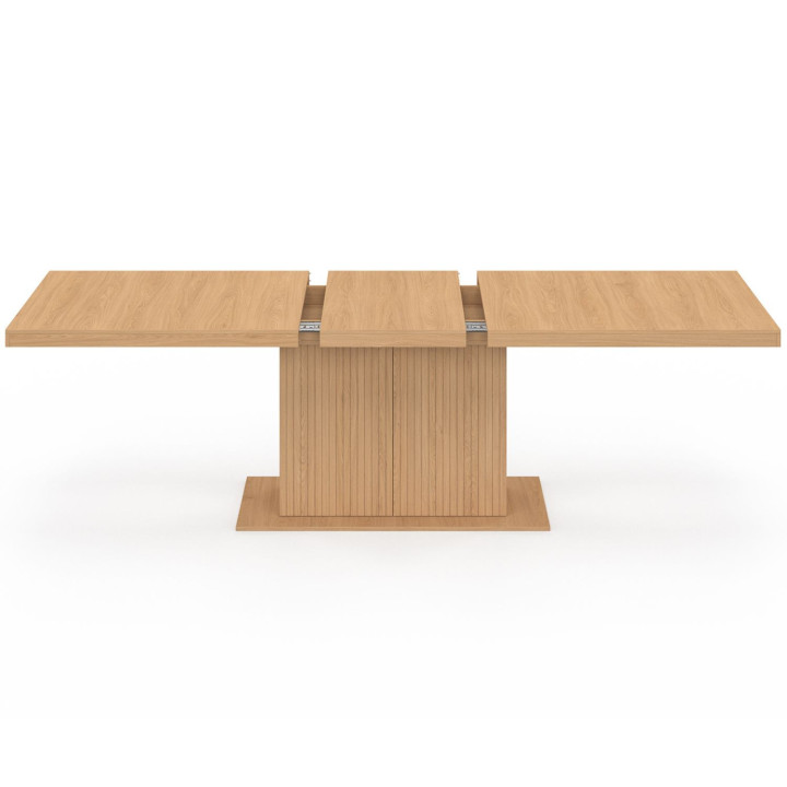 Tavolo da pranzo rettangolare allungabile 8-12 persone con gamba centrale a doghe e contenitore 200-250 cm - JULIETTE | IdMarket