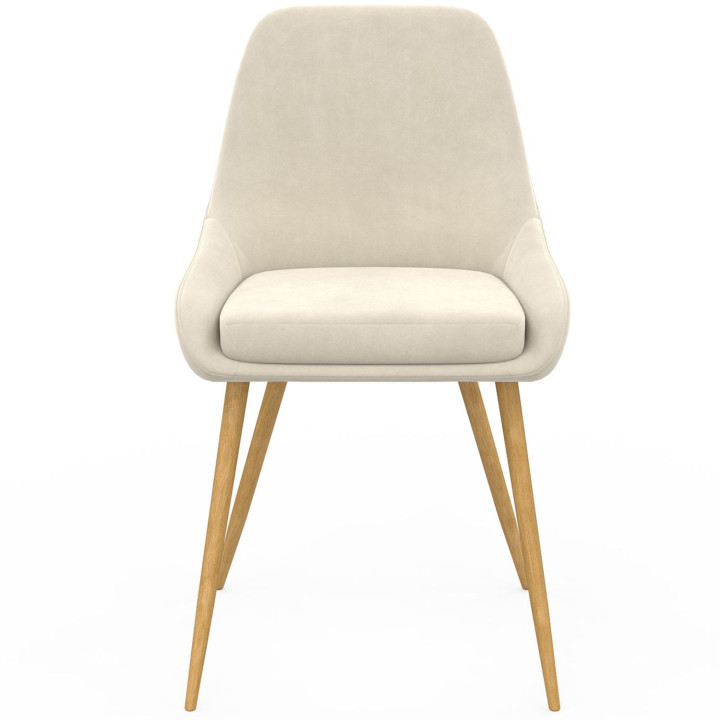 Set di 6 sedie da pranzo in velluto beige con gambe e braccioli effetto legno - THALYA | IdMarket