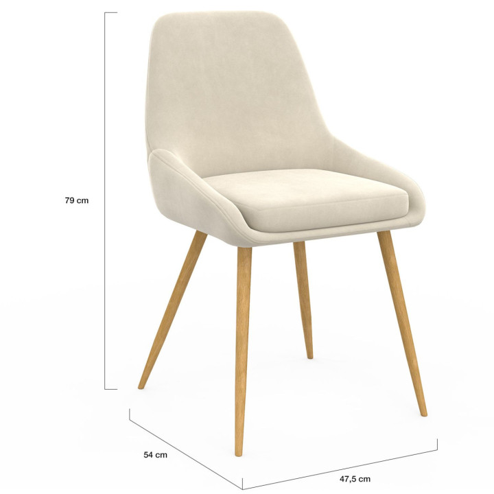 Set di 6 sedie da pranzo in velluto beige con gambe e braccioli effetto legno - THALYA | IdMarket
