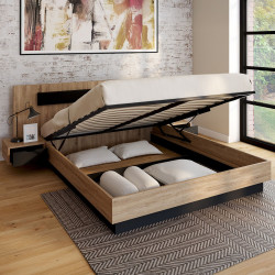 Letto matrimoniale con testiera + comodini integrati e base 160 x 200 cm in legno e nero - SANTA | IdMarket