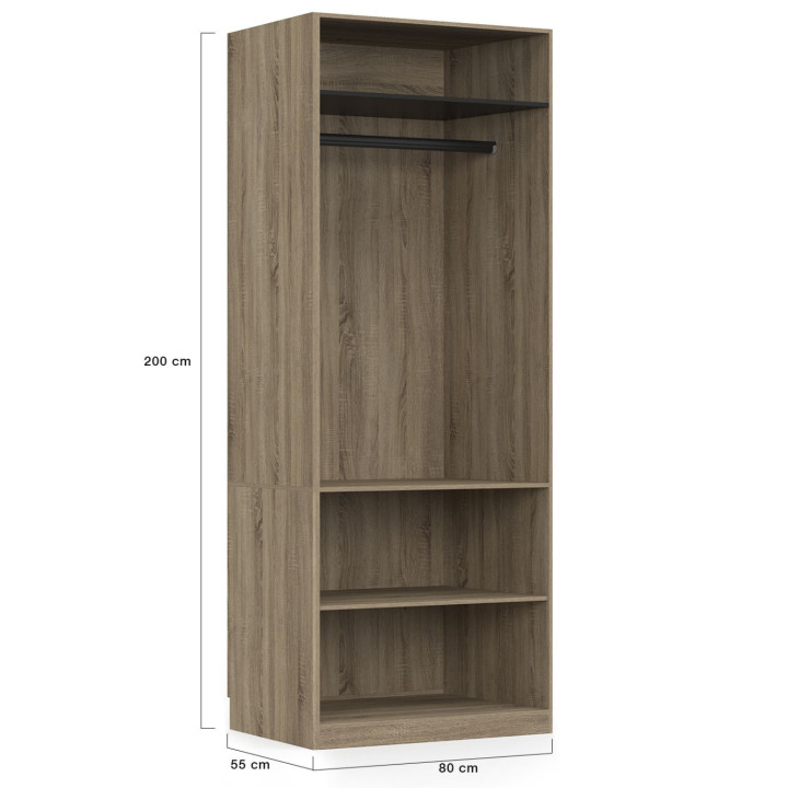 Armadio componibile 200 cm 3 moduli con armadi, ripiani e cassetti, faggio e nero - TAYLOR | IdMarket