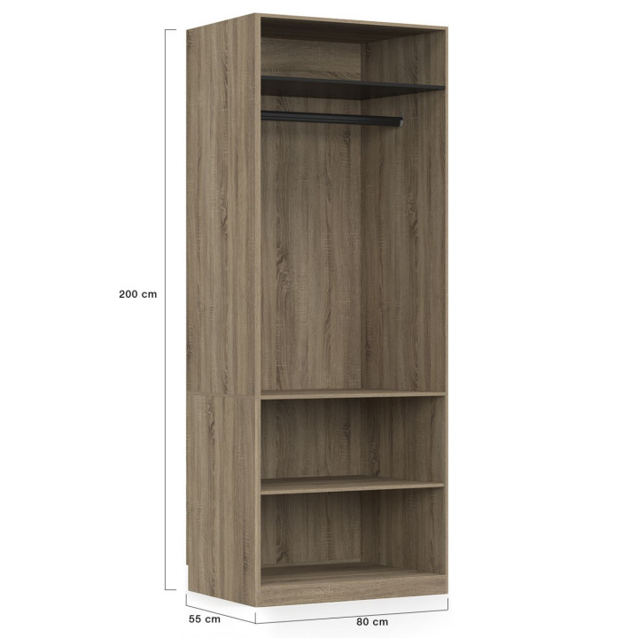 Armadio componibile 200 cm 3 moduli con armadi, ripiani e cassetti, faggio e nero - TAYLOR | IdMarket